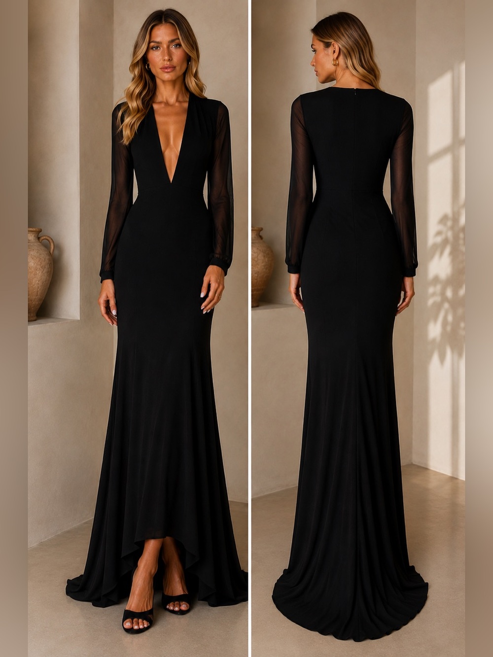 Douglas Hannant Black Silk Evening Gown Dress Size 8 Made in USA
